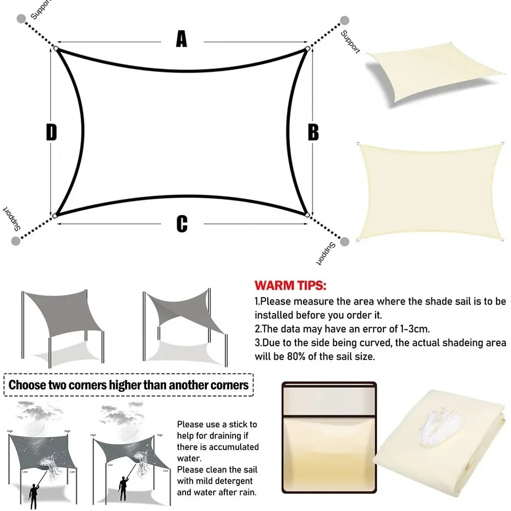 2x3/3x4/4x5/5x6M Sun Shade Sail Waterproof Outdoor Square Rectangle Garden Patio UV Block Party Canopy Pool Camp Awning Shelter