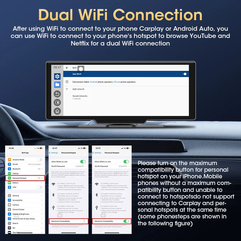 Srnubi 10.26" Car Play Screen Android WIFI Car Multimedia Player Wireless Carplay Android Auto Car Screen for YouTube Netflix
