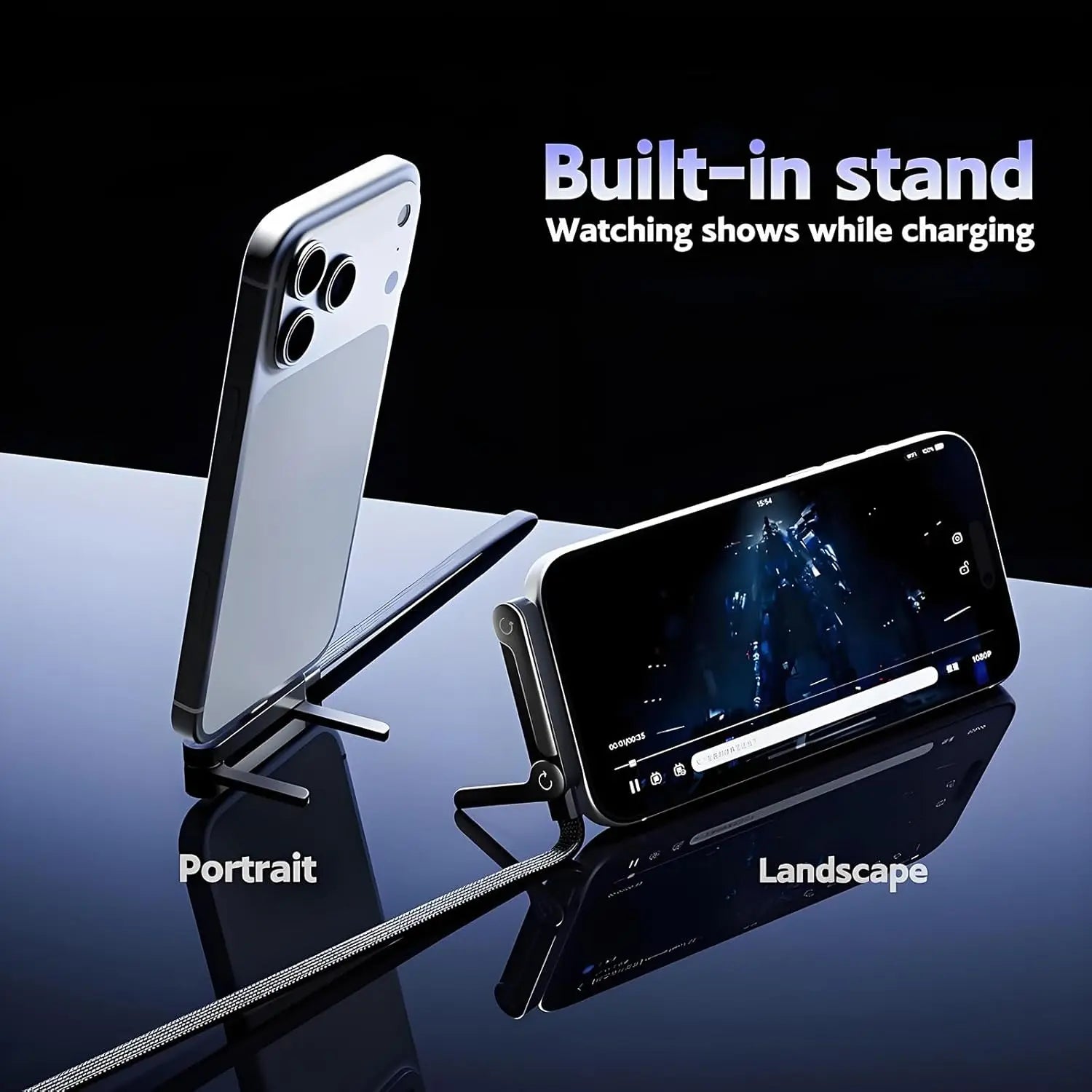 2-in-1 Invisible Stand Charging Cable Multi Charger Cord with Type C Multi-Angle Adjustable Stand 240W Fast Charging