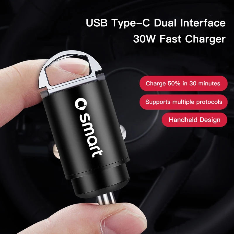 Invisible Mini Car 100W Charger USB Type-C Dual Interface For Smart Fortwo 451 450 453 EQ Forfour Roadster Forjeremy Crossblade