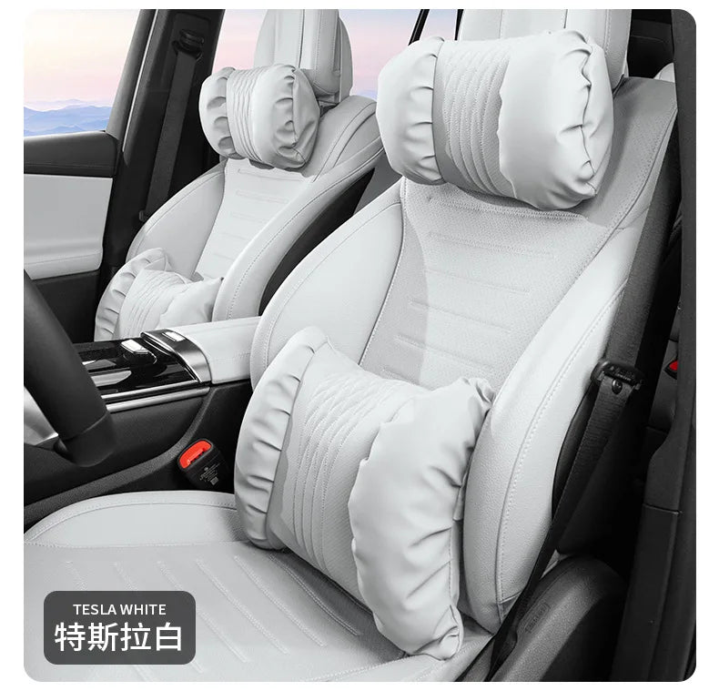 Quality Nappa Leather Car Headrest Lumbar Support Cushion Comfortable Soft Car Neck Pillows Waist Pillow Car Interior Accessorie