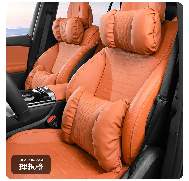 Quality Nappa Leather Car Headrest Lumbar Support Cushion Comfortable Soft Car Neck Pillows Waist Pillow Car Interior Accessorie