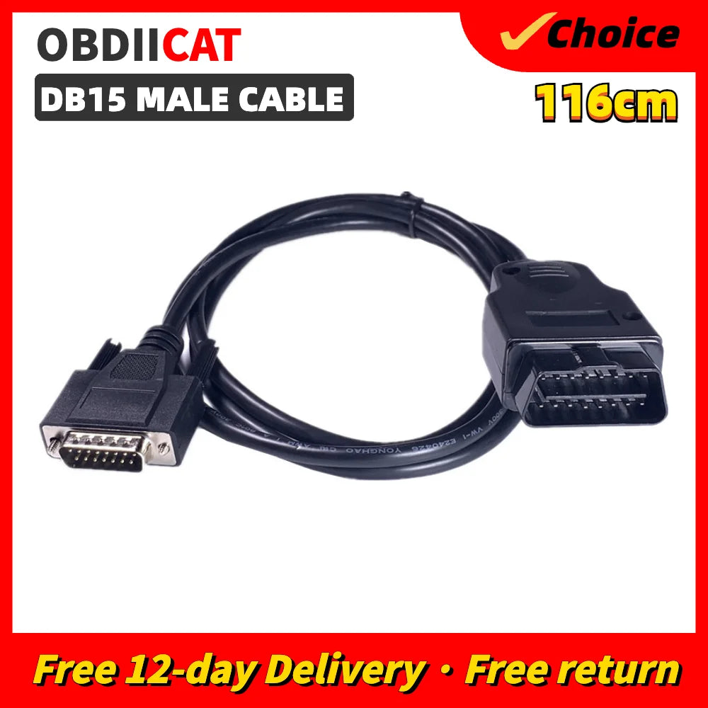 OBDIICAT 1M CAR OBD2 Male To DB15 Male OBDII Extension Diagnostic Tool Cable +16Pin To DB9 1.2m Connector 16 Pin to DB9 Female