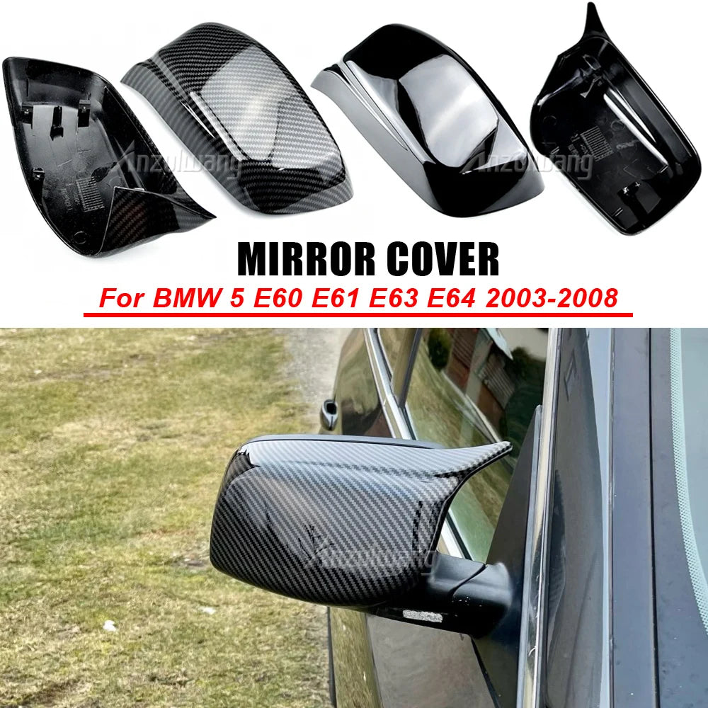 2PCS Car Rearview Side Mirror Cover Caps For BMW E60 E61 2003-2008 M Style Replacement Side Mirror Cover Caps