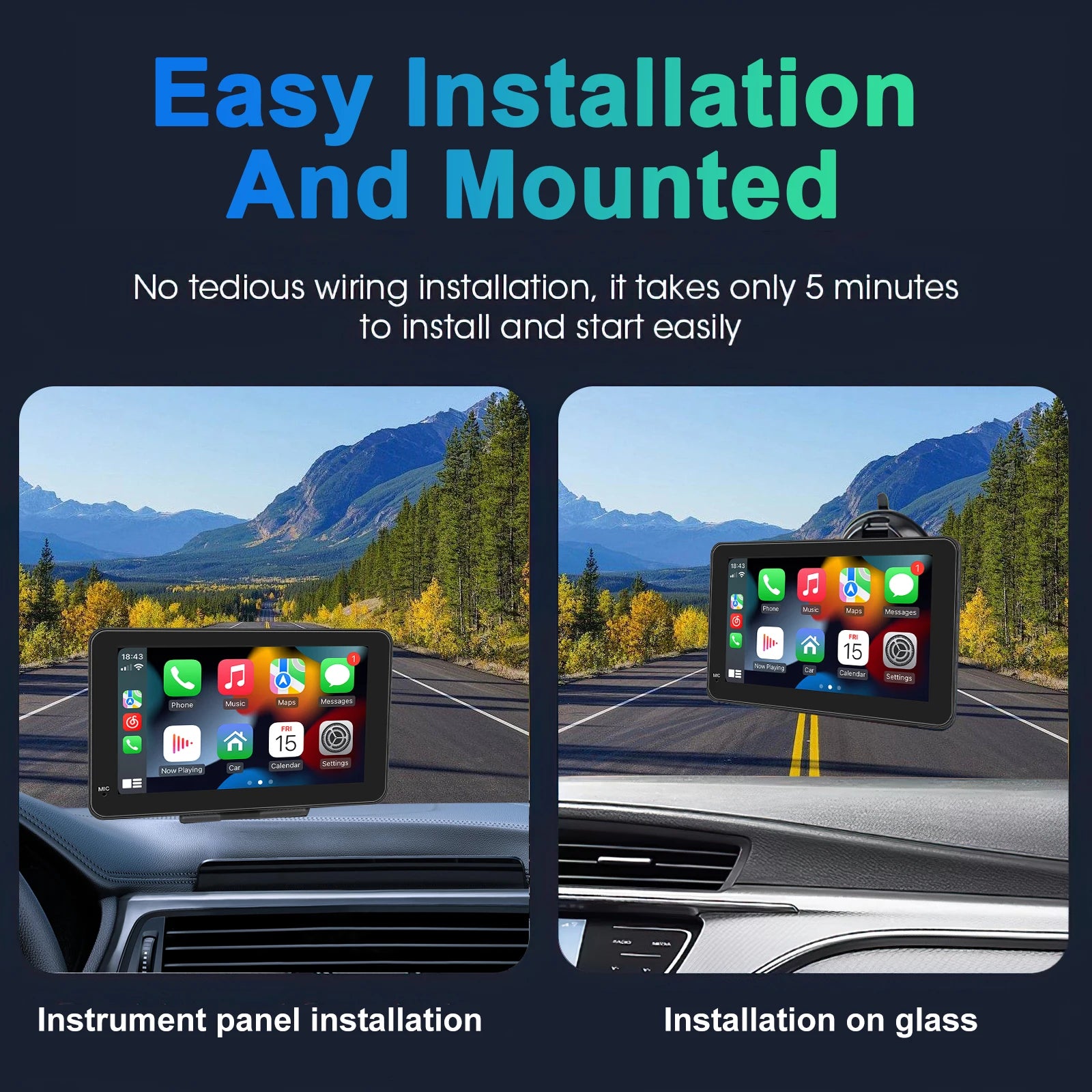 Portable Touch Screen 7inch IPS CarPlay Android Auto Car Radio Multimedia Video Player GPS Navigation  Wifi  Rear View Camera