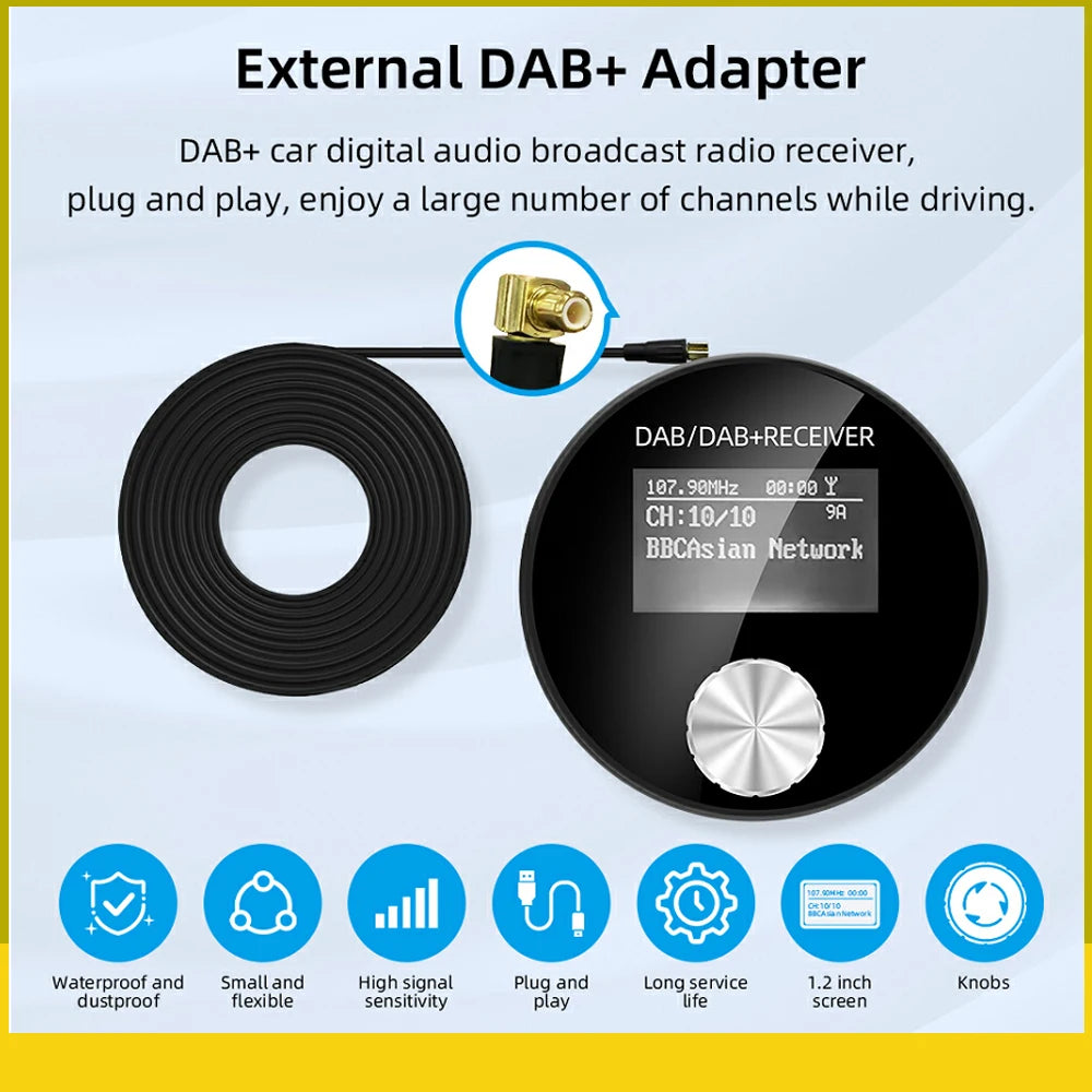 Car DAB/DAB+ Radio Adapter Portable DAB Digital Radio FM Transmitter Music Receiver Unlimited Presets