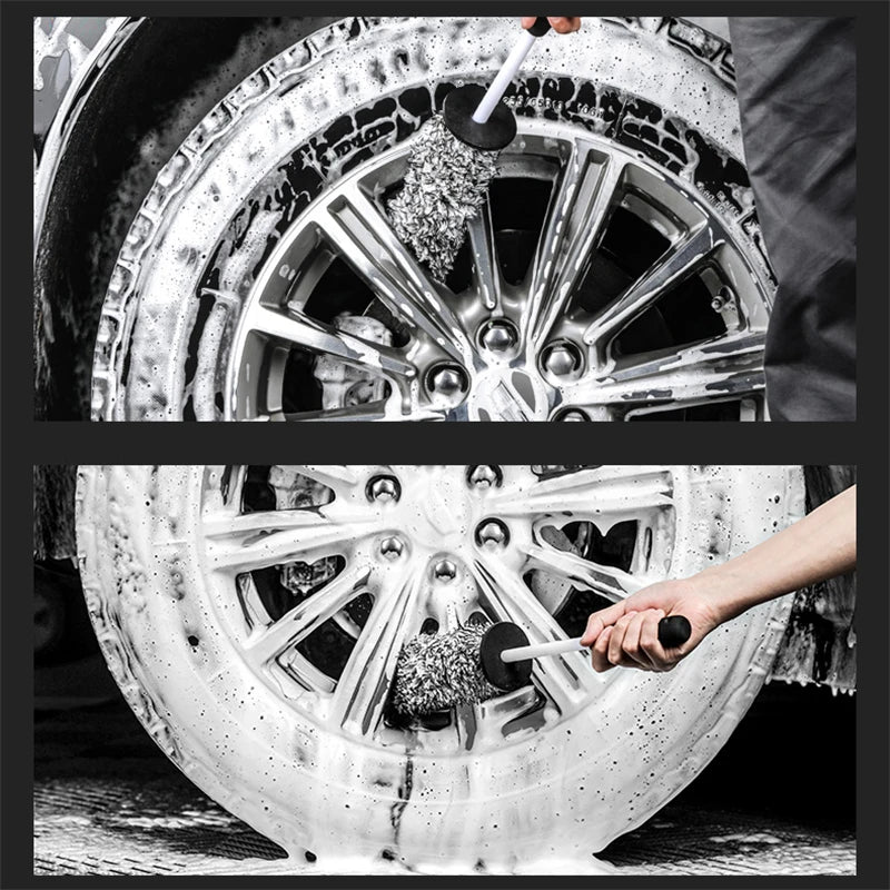 SEAMETAL Car Wash Brush Plush Premium Wheels Brush Non-Slip Handle Easy To Cleaning Rims Spokes Wheel Barrel Cleaning Mitt