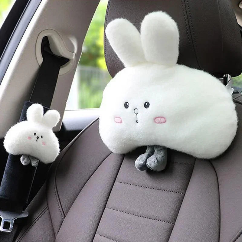 Woman Girl Neck Cushion Rabbit Car Accessories Seat Belt Shoulder Pad Animal Cervical Pillow Universal Headrest Cute Neck Pillow