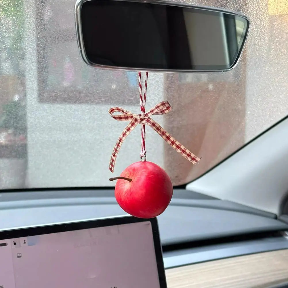 Creative Apple Car Pendant Hanging Ornament Safe Travel Keychain Car Rearview Mirror Decoration Ornament Auto Interior Accessory