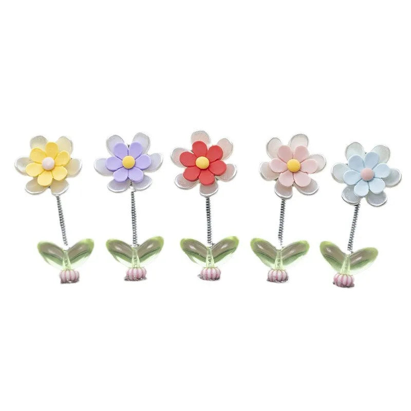 5Pcs/Set Swinging Flower Car Dashboard Center Console Cartoon Chrysanthemum Pendant Car Interior DIY Decoration Accessories