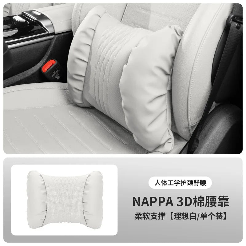 Quality Nappa Leather Car Headrest Lumbar Support Cushion Comfortable Soft Car Neck Pillows Waist Pillow Car Interior Accessorie