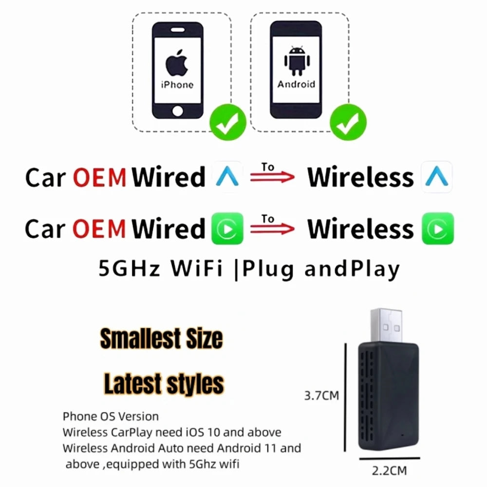 2in1 Wireless CarPlay Dongle Wireless Android Auto Adapter AI Smart Box Car Intelligent Systems For Car With Wired CarPlay