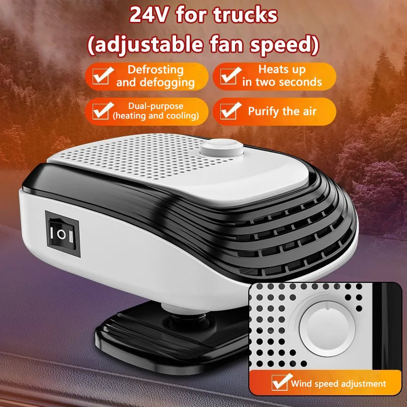 Fast Heating 12V/24V Car Heater & Defroster, Dual Speed Quick Warm Up, Front Demister for Winter Car Heating & Defogging