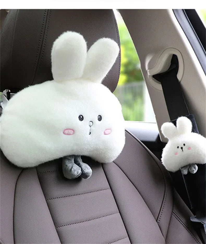 Woman Girl Neck Cushion Rabbit Car Accessories Seat Belt Shoulder Pad Animal Cervical Pillow Universal Headrest Cute Neck Pillow