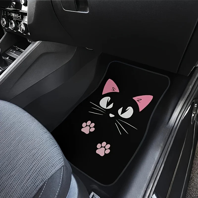 2/4pcs Car Anti-skid Mats,Car Carpets,Cute Cartoon Cat Printed Car Floor Mats,Suitable for The Front and Rear Seats of Most Cars