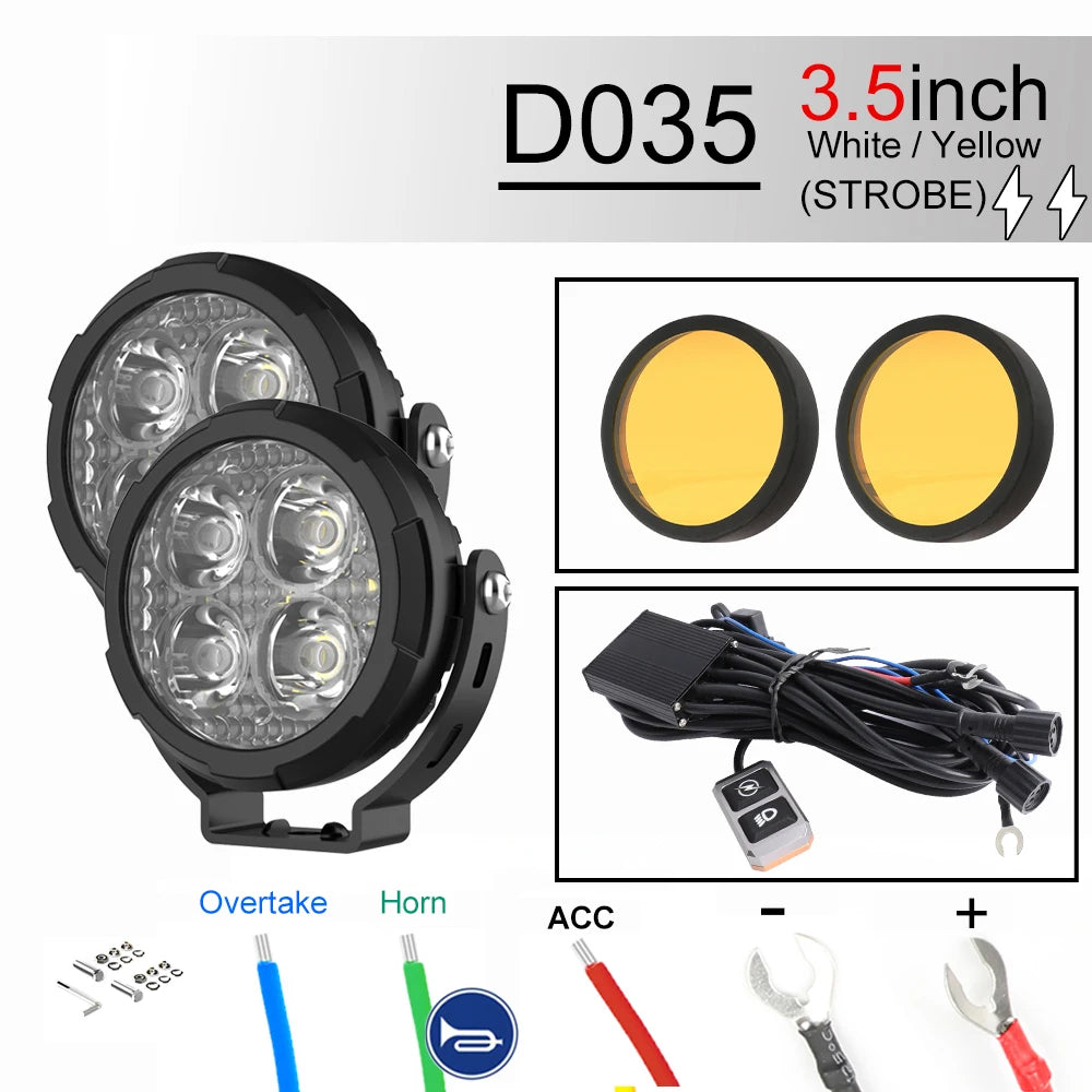 BraveWAY LED Motorcycle Spot Light 4.5 Inch Driving Lamps for Moto Off-Road Truck Tractor 4x4 Work UTV Auxiliary Headlights