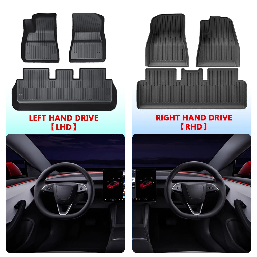 For Tesla Model 3 Highland 2024 Floor Mat Left and Right Hand Drive TPE Carpet Waterproof Weather-resistant Foot Pads Mats