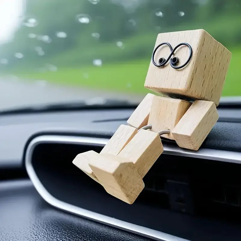 Handcrafted Wooden Rocking Figure - Car Dashboard Decor, Unique Gift for Men, Holiday Present, Playful Design & Detail