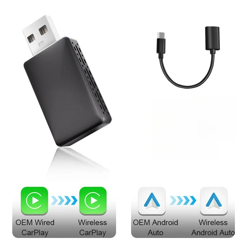 2025 Wired To Wireless CarPlay Android Auto Wireless Adapter Plug and Play Fast Connect Universal for Nissan Wireless Adapter