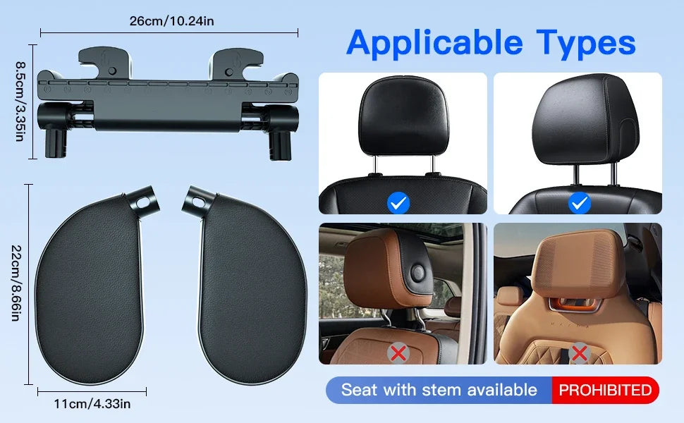 Ergonomic 360° Adjustable Auto Cervical Pillow with Memory Foam & Side Pads One-Click Sleep Headrest for Car Travel BMW Benz