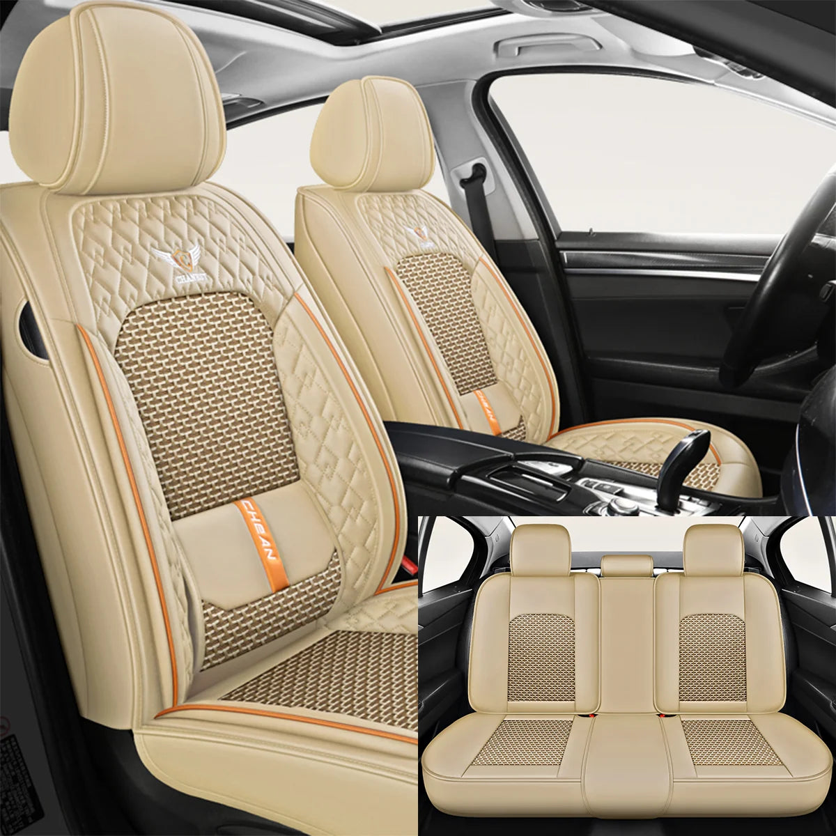 Ergonomic Car Seat Cushion – Nappa Leather & Ice Silk, High-Resilience Sponge, All-Season Comfort for Most Vehicles