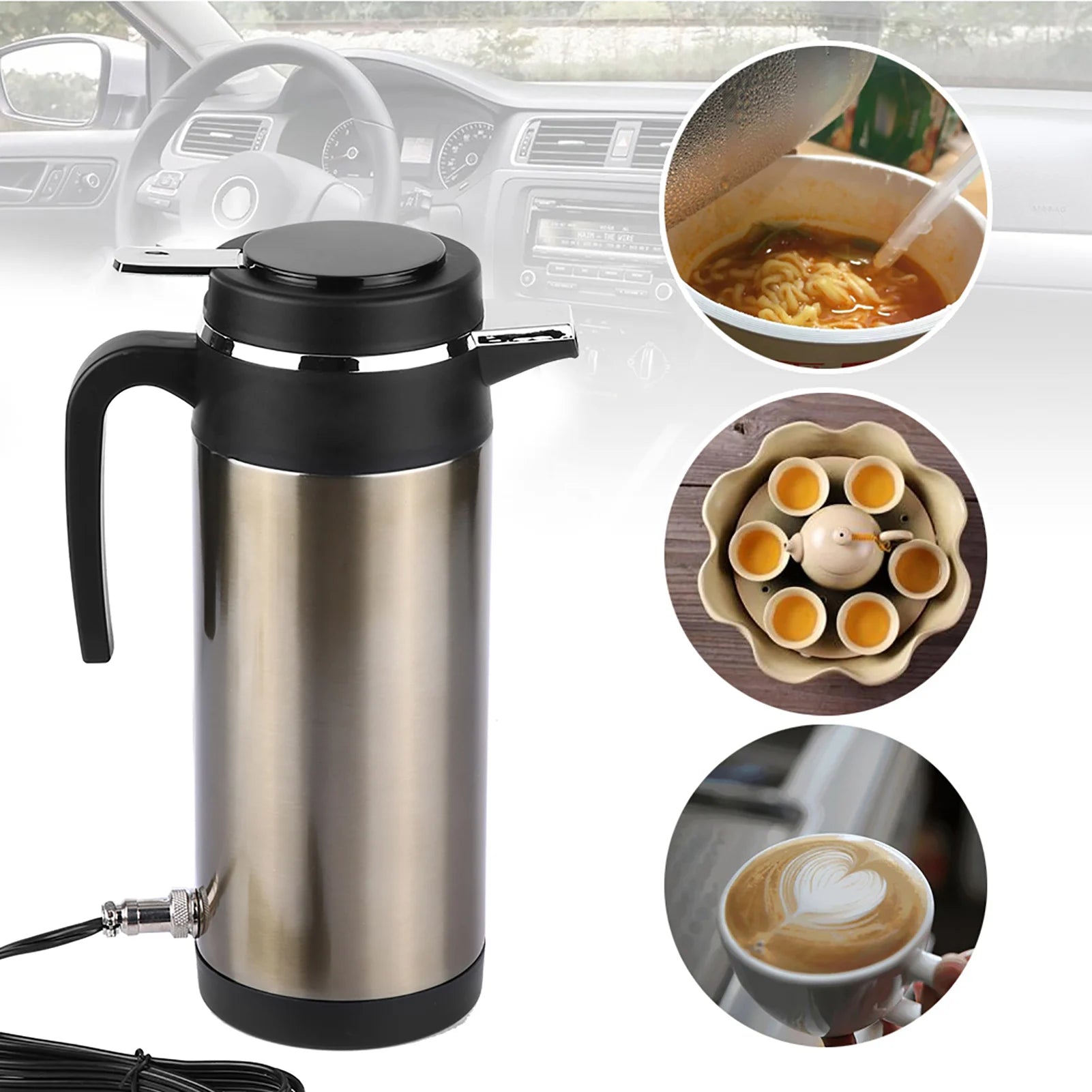 1000ML 12V/24V Stainless Steel Electric in Car Kettle Travel Thermoses Heating Water Bottle Electric in car Kettle in car Kettle