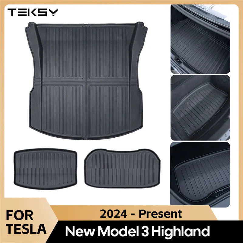 For Tesla Model 3 Highland 2024 Front and Back Trunk Mat TPE Carpet Waterproof Weather-resistant Pads Up and Down Layer Mats