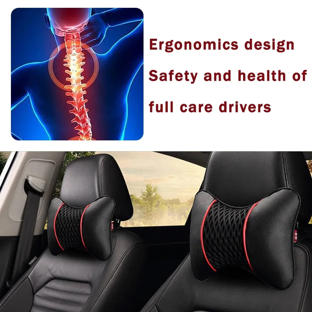 2Pcs Car Seat Neck Pillow Headrest Rest Cushion Support PU Leather Knitted Seat  Auto Black Safety Pillow car Accessories