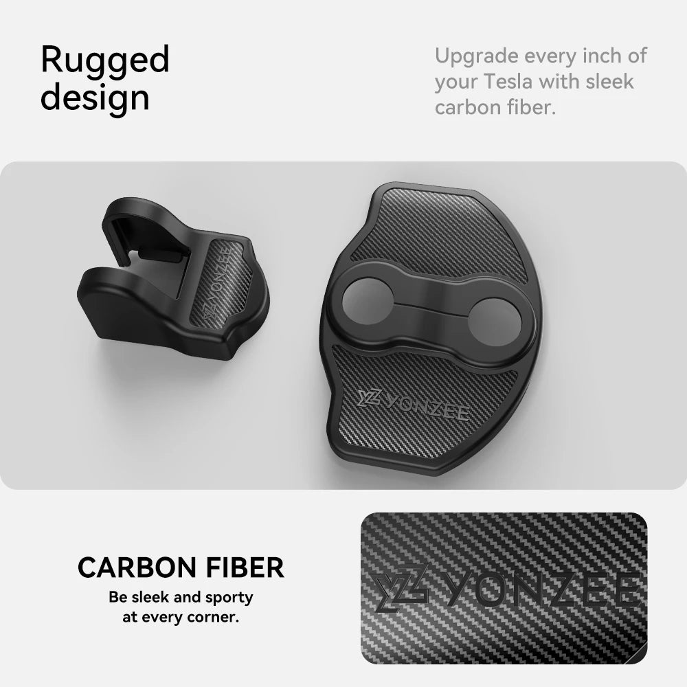 YZ For Tesla Model 3 Y Highland Juniper 4Pcs Car Door Shock Absorber Car Lock Cover Protective Sticker imitation Carbon Fiber