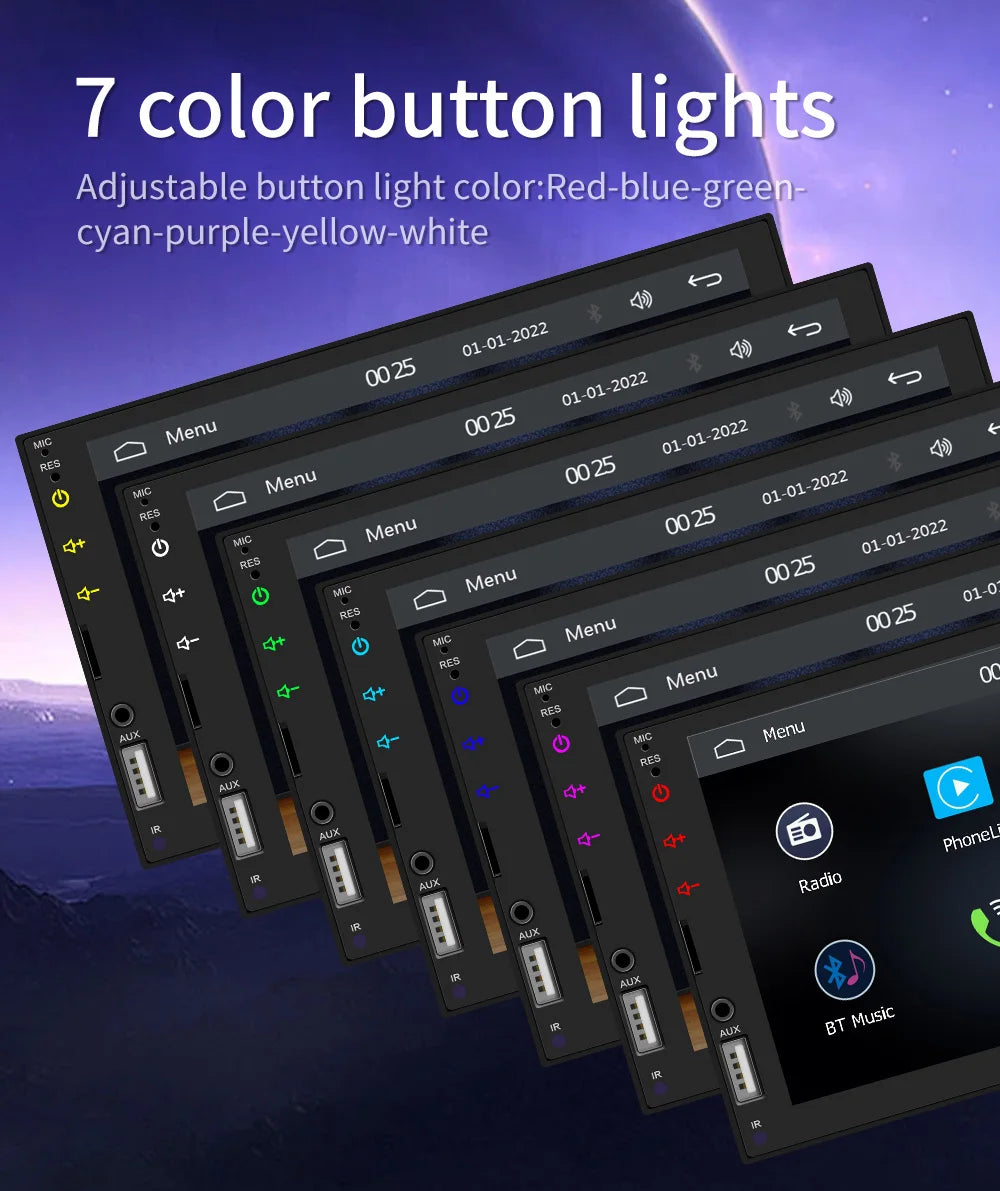 BQCC 7 Inch 1Din 2Din Car Radio Carplay Android Auto Multimedia Player HD Touch  Screen FM AUX BT MirrorLink Universal Car Audio