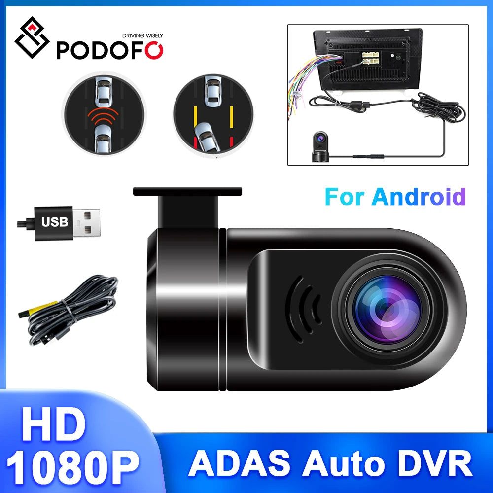 Podofo Car Recorder For Android Car Radio ADAS G-sensor Car DVR Loop Recording Alarm System USB Drive Recorder Support TF Card