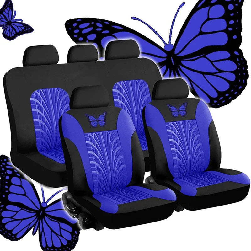Car Seat Cover Full Set, Universal Butterfly Pattern Embroidery Auto Seat Cover Set