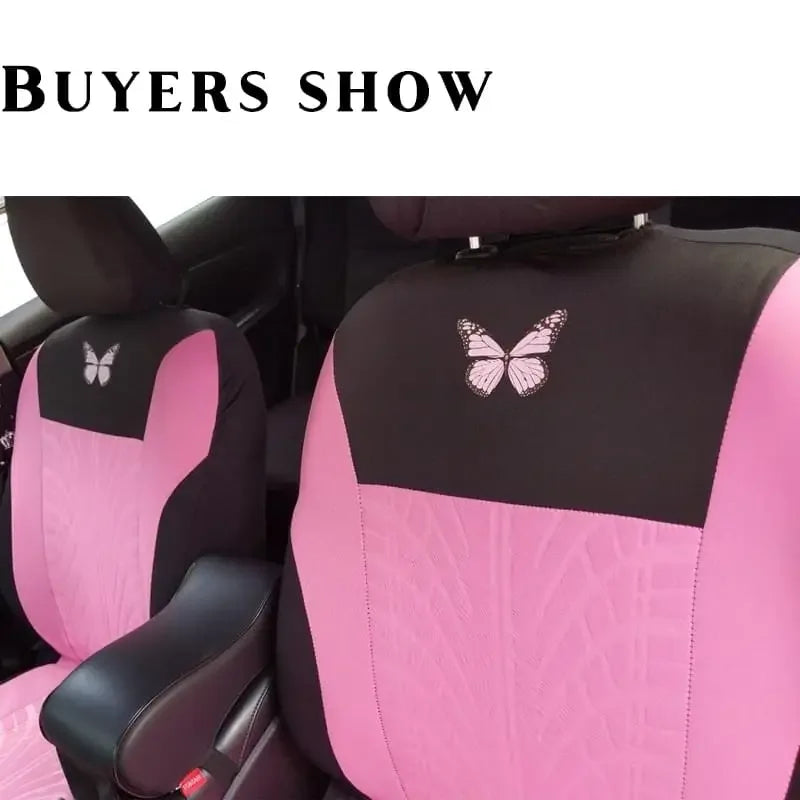 Car Seat Cover Full Set, Universal Butterfly Pattern Embroidery Auto Seat Cover Set