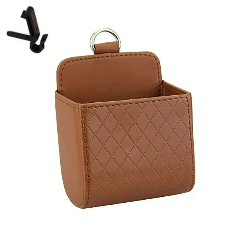 Universal Car Air Outlet Hanging Storage Box Air Vent Dashboard Tidy Hanging Leather Organizer Box Phone Holder Car Accessorie