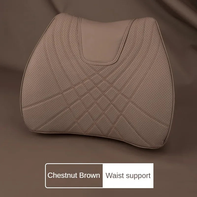 Car Neck Pillow Memory Foam Leather Auto Headrest And Back Cushion Set Seat Lumbar Waist Support Sewing Head Protective Cover