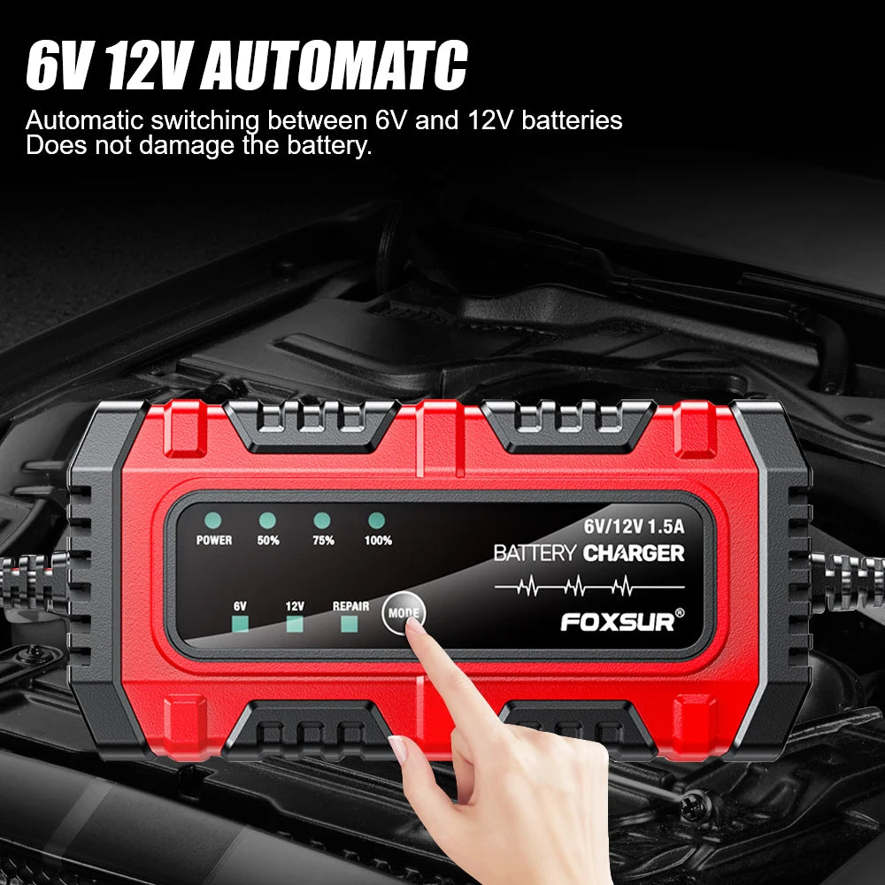 6V/12V 1.5A Multiple Protection Lead-Acid Battery Charger Car Motorcycle Battery Full Intelligent Intelligent Pulse Repair