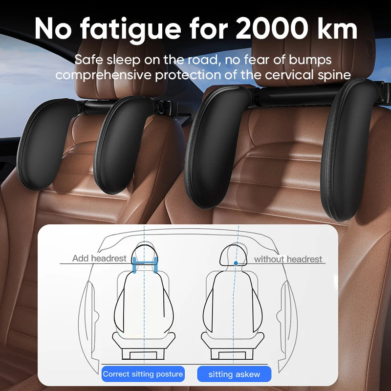 Ergonomic 360° Adjustable Auto Cervical Pillow with Memory Foam & Side Pads One-Click Sleep Headrest for Car Travel BMW Benz