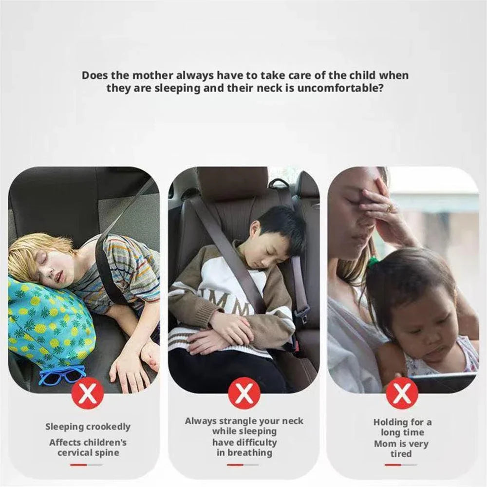 Kid Car Neck Pillow with Seat Belt Cute Cartoon Pillow Comfortable Breathable Car Mounted Child Sleeping Pillow Safety Sleep Aid