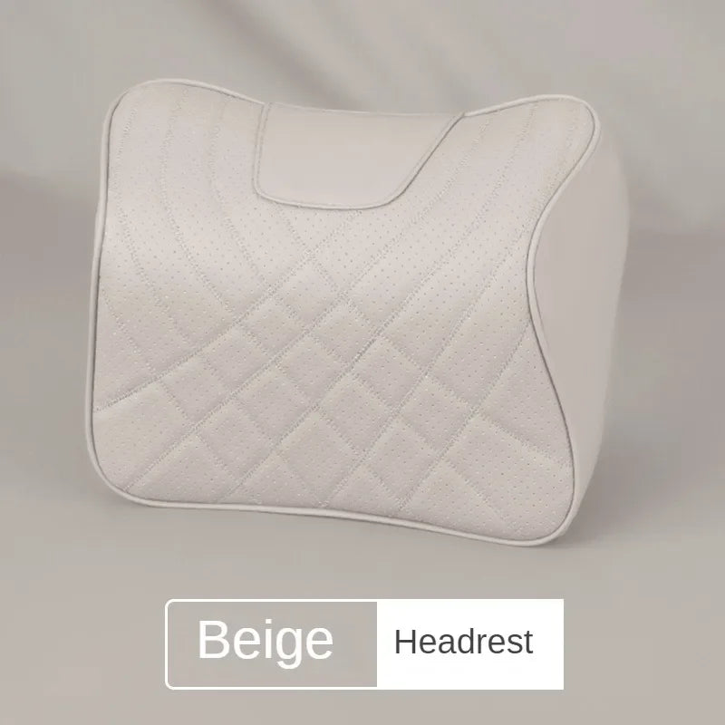 Car Neck Pillow Memory Foam Leather Auto Headrest And Back Cushion Set Seat Lumbar Waist Support Sewing Head Protective Cover