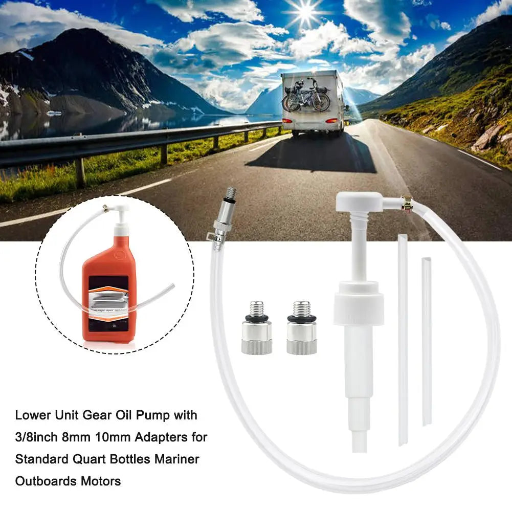 Lower Unit Gear Oil Pump with 3/8inch 8mm 10mm Adapters 1 Set for Standard Quart Bottles Mariner Outboards Motors