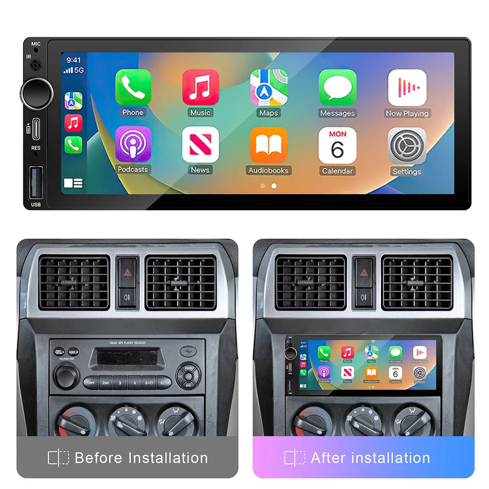 IPS 6.9 Inch 1Din Wireless Or wired Carplay Android Auto Car Radio Multimedia MP5 Player 1 Din DVD Bluetooth Stereo USB Charging