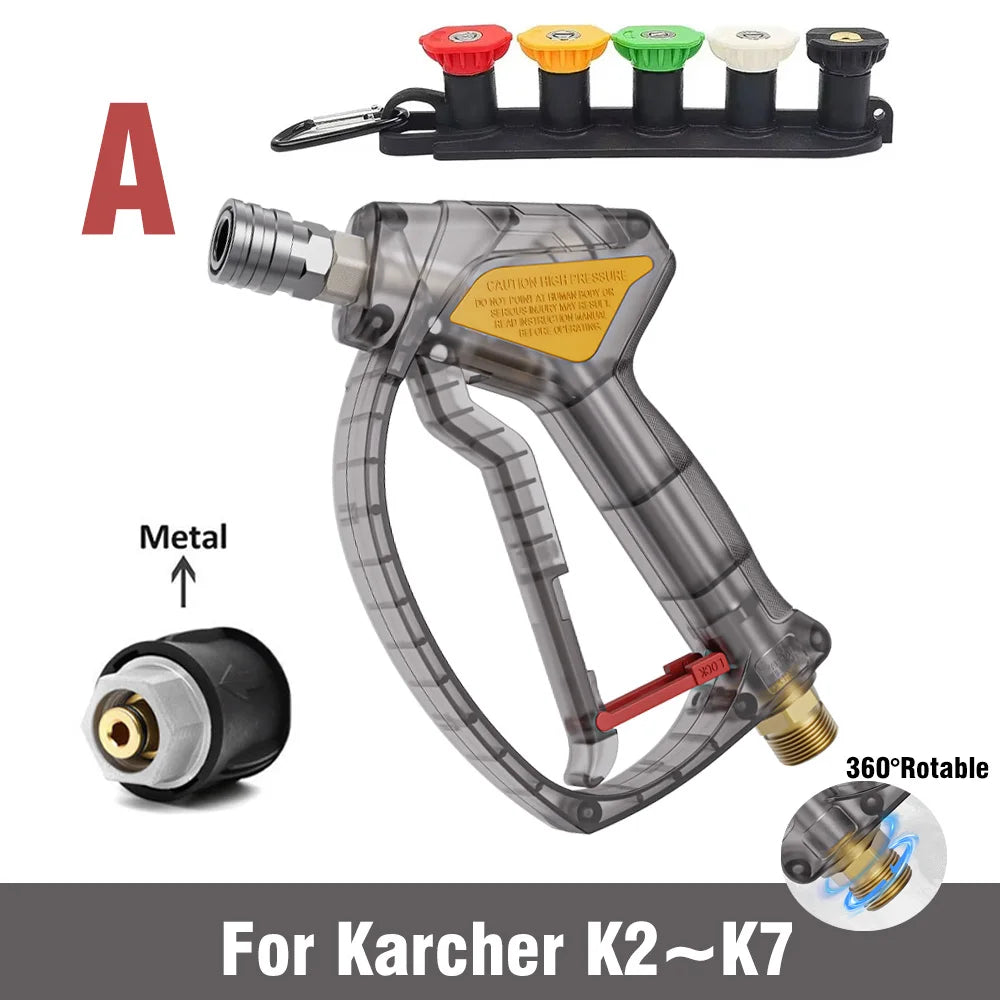 Simple transparent gray high-pressure cleaning machine car wash water gun yellow red color 360° anti-winding design with 5nozzle