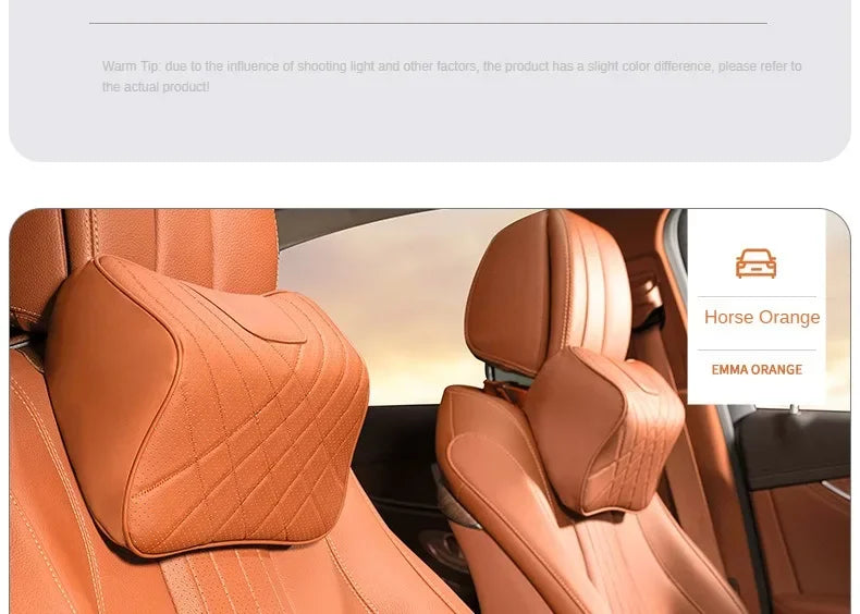 Car Neck Pillow Memory Foam Leather Auto Headrest And Back Cushion Set Seat Lumbar Waist Support Sewing Head Protective Cover