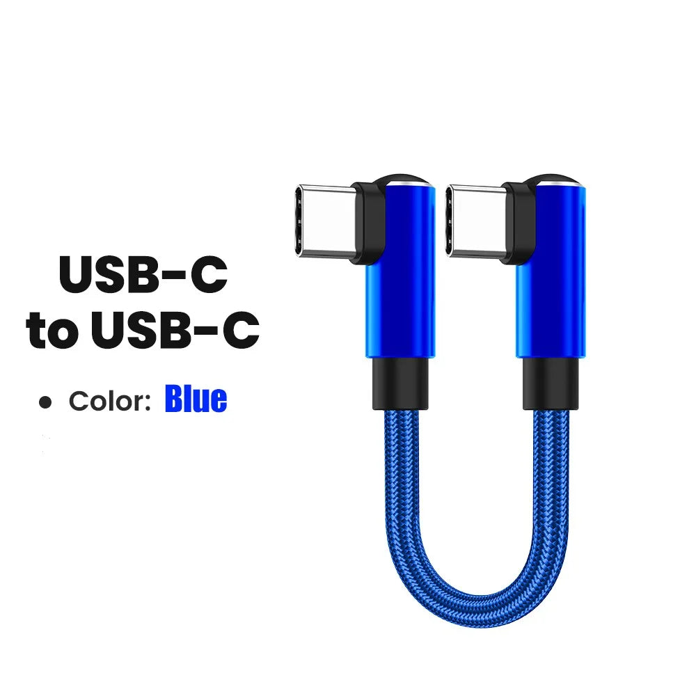 0.25m/0.5m Short Data Cable 90 Degree Elbow USB A/USB C To Type C Fast Charging Cable For Iphone 15 16 Xiaomi Samsung Huawei