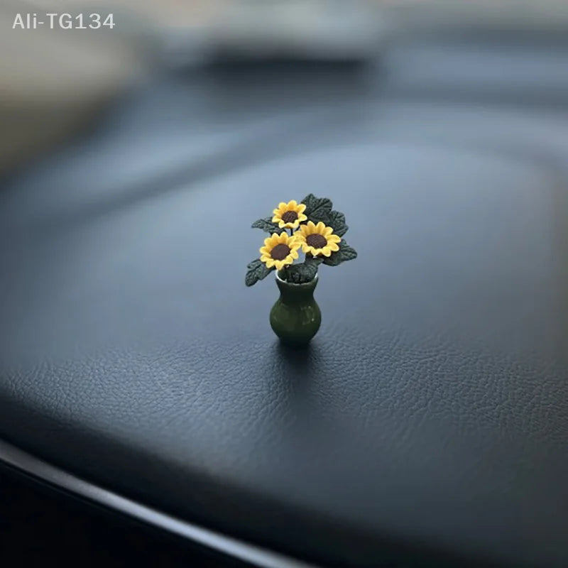 Car Interior Decoration Resin Mini Sunflower Vase Auto Center Console Rearviewi Mirror Ornaments For Car Accessories Woman Gifts