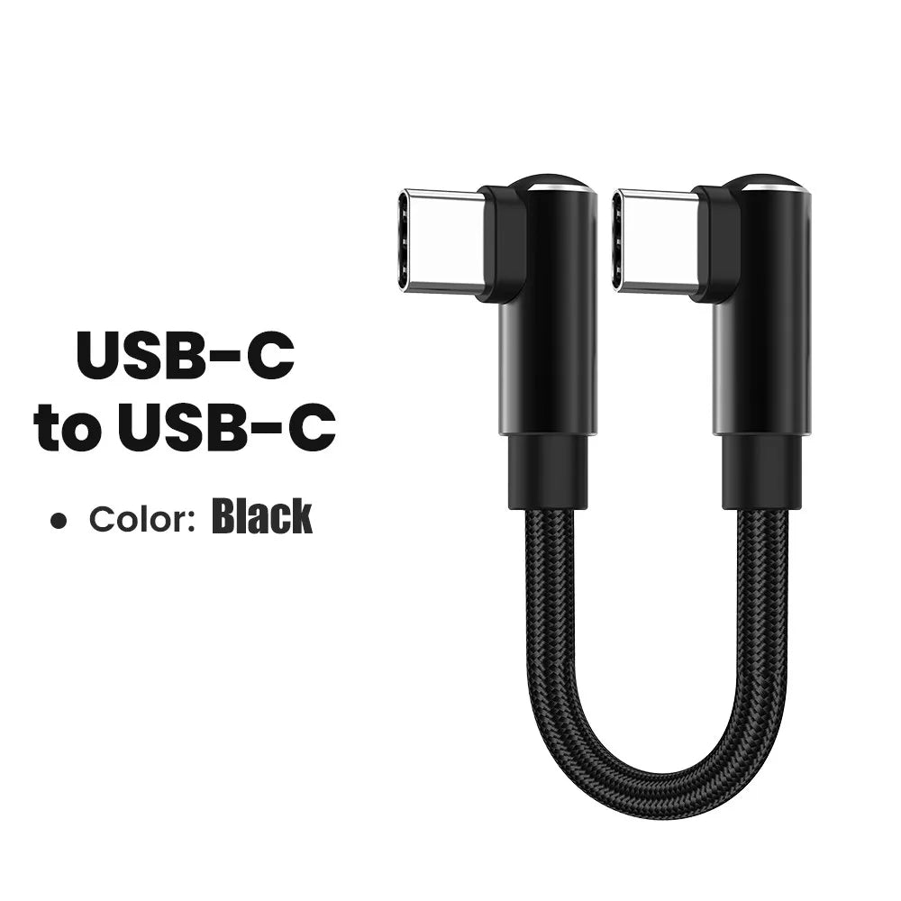 0.25m/0.5m Short Data Cable 90 Degree Elbow USB A/USB C To Type C Fast Charging Cable For Iphone 15 16 Xiaomi Samsung Huawei