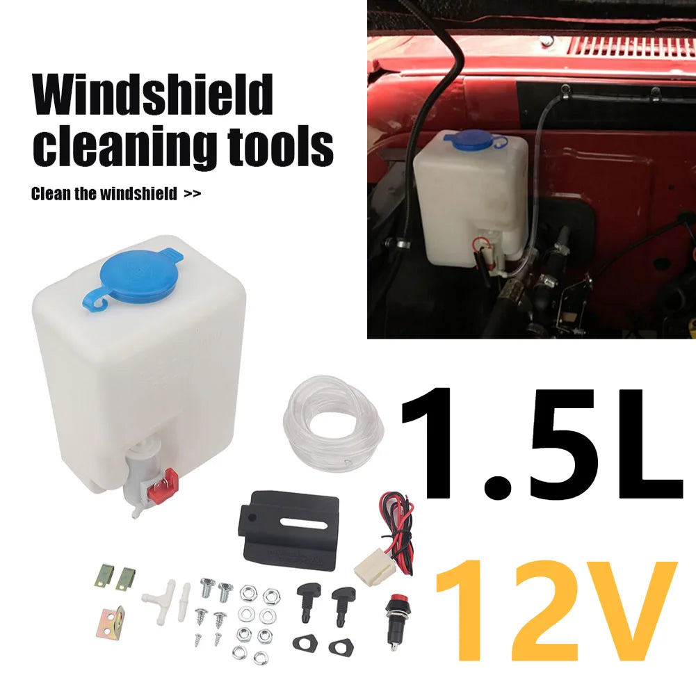 1.5L 12V Universal Windscreen Washer Bottle Tank Pump Wiper System Reservoir Kit Fluid Nozzle Sprayer Car Windshield Clean Tools