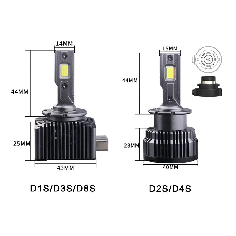 2PCS D1S D3S D8S LED Headlights HID 35W Universal Car Light D2S D4S Turbo LED 30000LM Two-sided CSP Chip 6000K Plug&Play 12V 24V