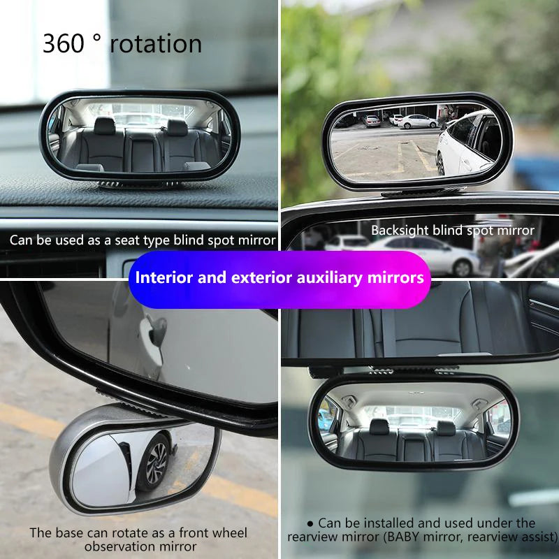 Car Mirror Auxiliary Rear View Mirror Wide Angle Side Rear Mirrors Reverse Blind Spot 360° Adjustable Car Accessories