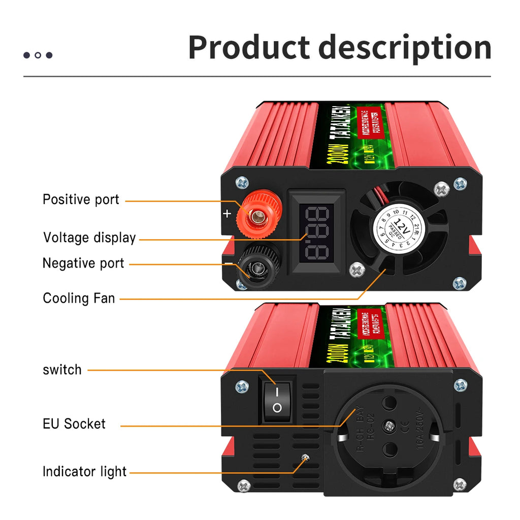 Modified Sine Wave  with voltage display 600W 1500W 2600W 3000W  power inverter  inverter 12v 220v